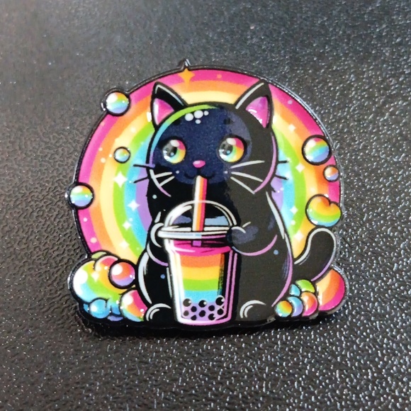 The Unbranded Brand Jewelry - Rainbow Bubble Tea Cat Brooch (NEW)